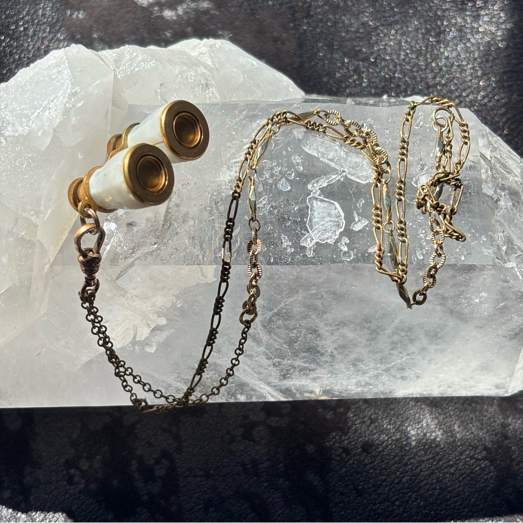 Antique Late Victorian Necklace Mother Of Pearl Souvenir Opera Glasses(See Desc)